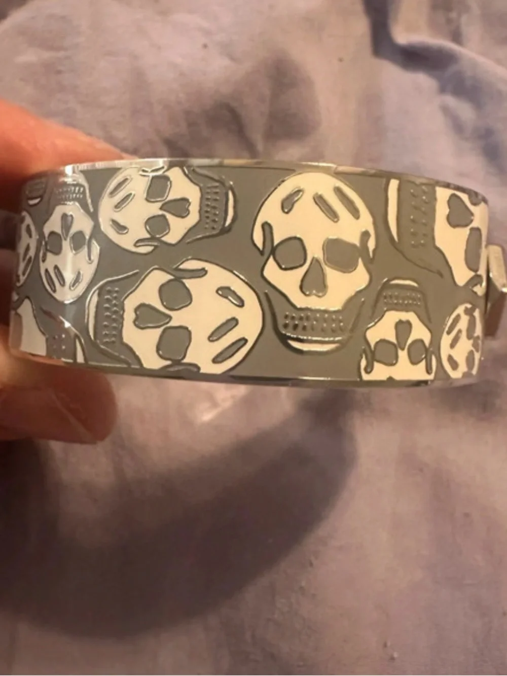 Alexander McQueen Gray and White Skull Bangle Bracelet